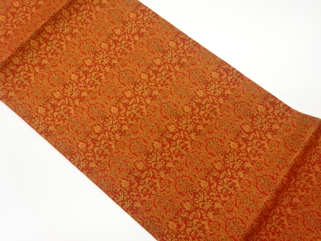 JAPANESE KIMONO / VINTAGE NAGOYA OBI / WOVEN STRIPE & FLORAL PLANTS